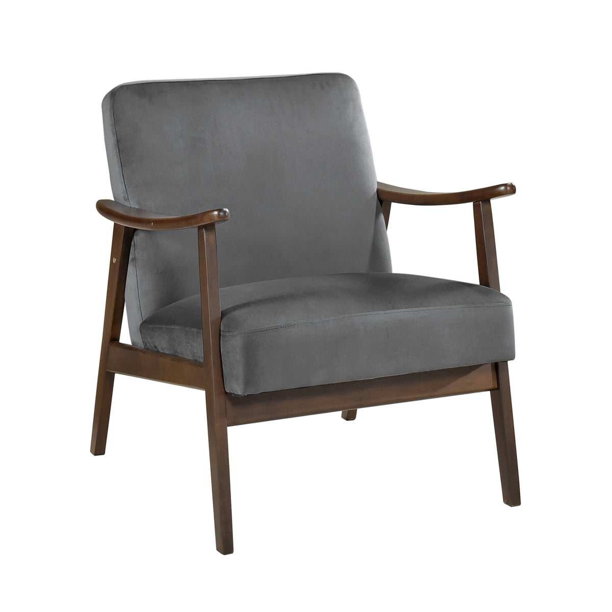 Dark Gray Velvet Walnut Frame Accent Chair | Catchy