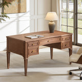 Dauphin Gold Accent 5-Drawer Wood Executive Desk Brown Ash Wood & Veneer