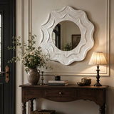 Cream White Ruffled Round Wall Mirror |