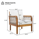 Teak - Outdoor Acacia Wood Club Chair with Handwoven Rope