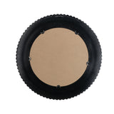 Round Black and Gold Wooden Accent Mirror with Woven Texture