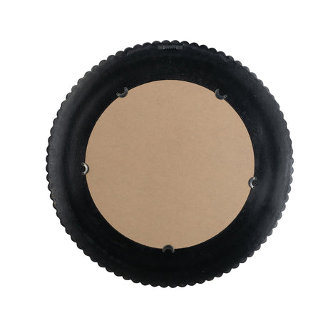 Round Black and Gold Wooden Accent Mirror with Woven Texture