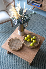 Round Decorative Brown Bamboo Woven Trays with Handles (S/3)
