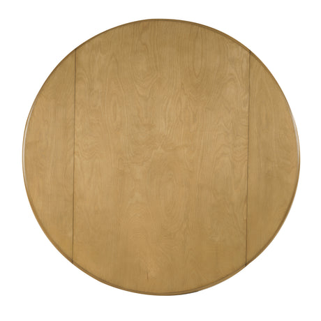 Natural Birch Veneer Round Drop-Leaf Dining Table — top view