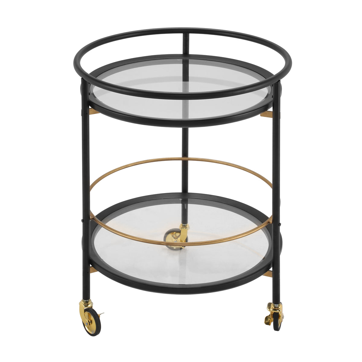 Modern Round Bar Cart with Tempered Glass Shelves and Gold Accents - OROA Online Furniture