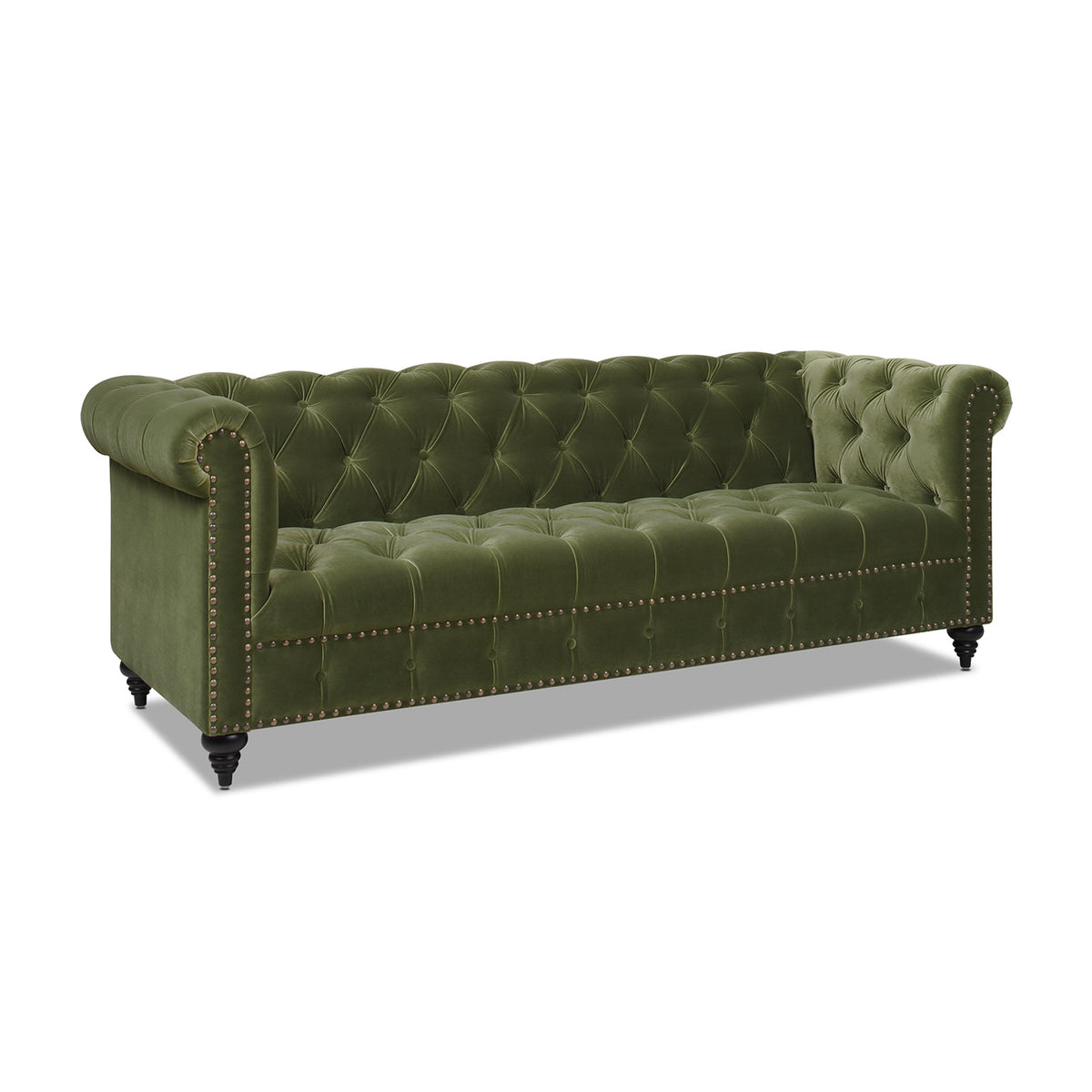 Green Velvet Sofa with Antique Brass Nailheads 