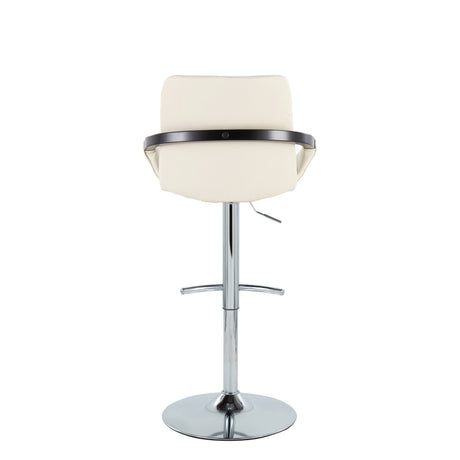 Cream Faux Leather Adjustable Swivel Barstools — rear view
