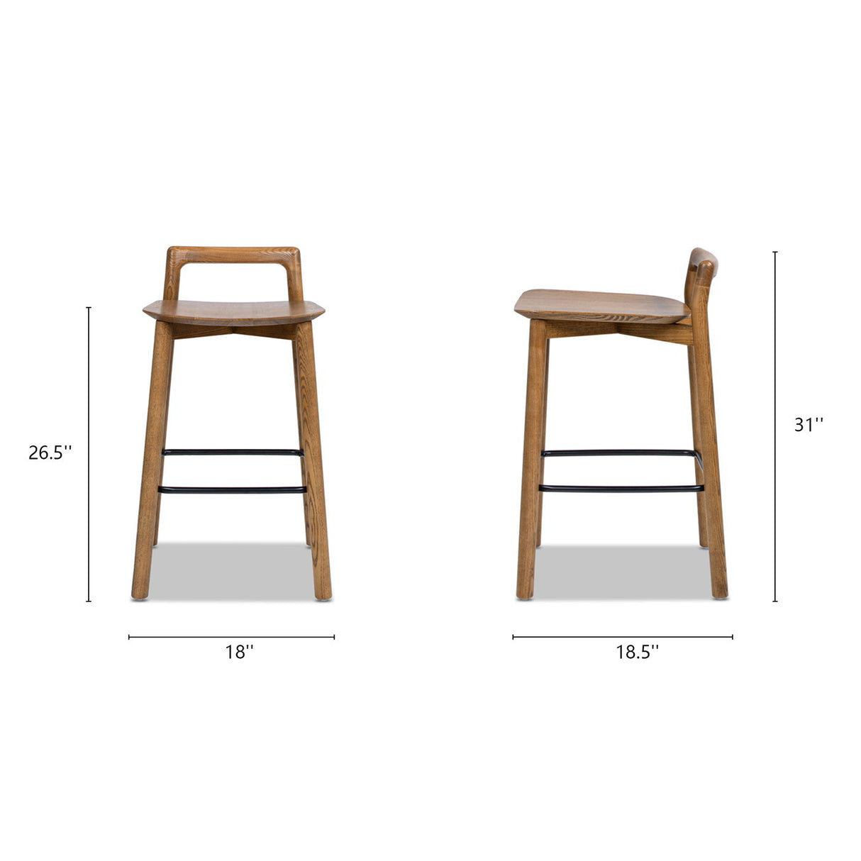 Minimalist Low Back Walnut Counter Stool - OROA