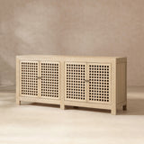 Alden Reclaimed Pine Lattice 4-Door Cabinet, Brushed White - OROA Online Furniture
