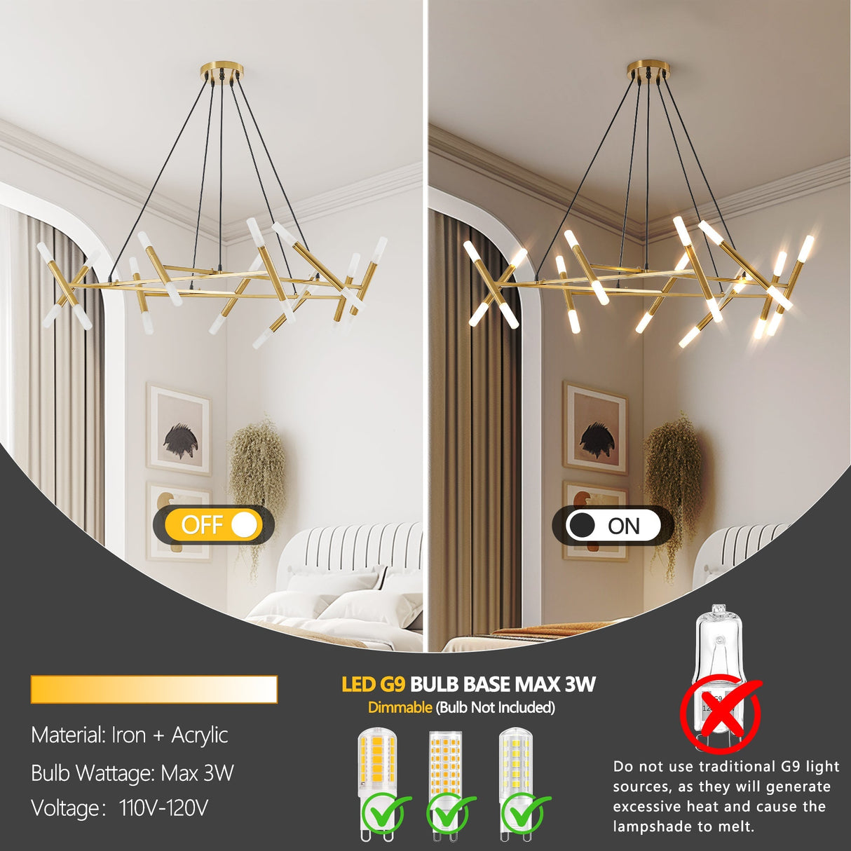 Golden Modern Chandelier Light Fixture with Branch Design