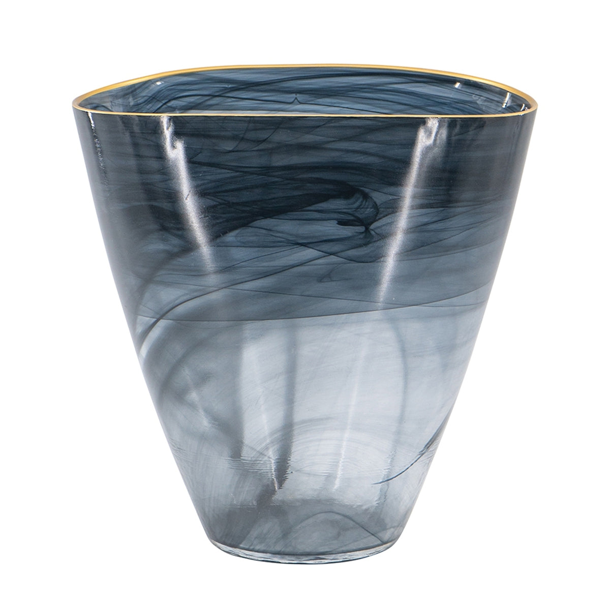 Smokey Black Glass Vase with Gold Rim