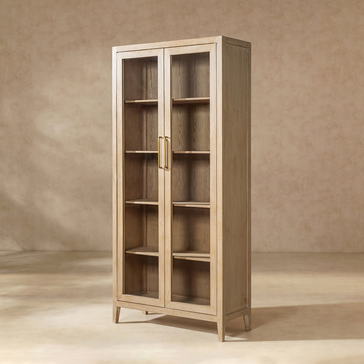 Marlowe Glass Door Display Cabinet, Brushed White Reclaimed Pine - OROA Modern Furniture