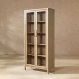 Marlowe Glass Door Display Cabinet, Brushed White Reclaimed Pine - OROA Modern Furniture