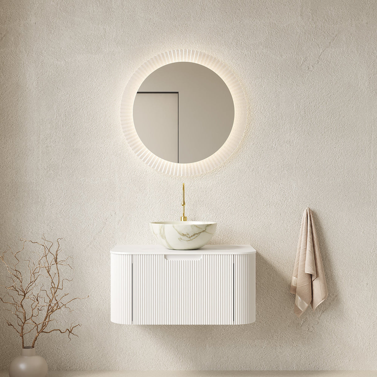 Modern Bathroom Vanity & Sink with Floating Curved Edges - OROA