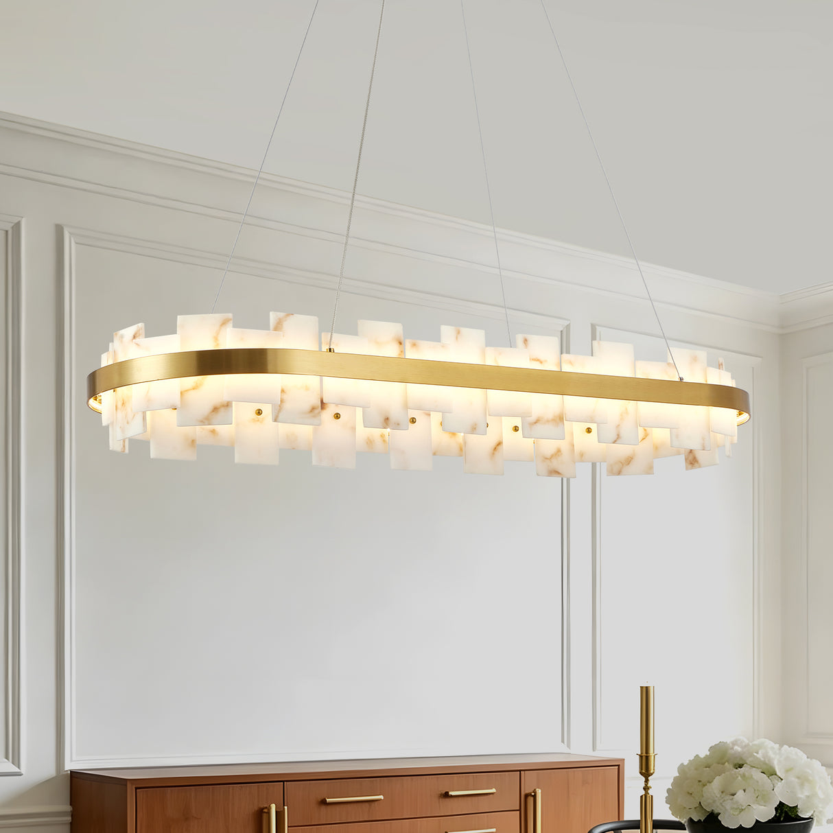 Rectangular Alabaster Chandelier with Gold Frame | OROA