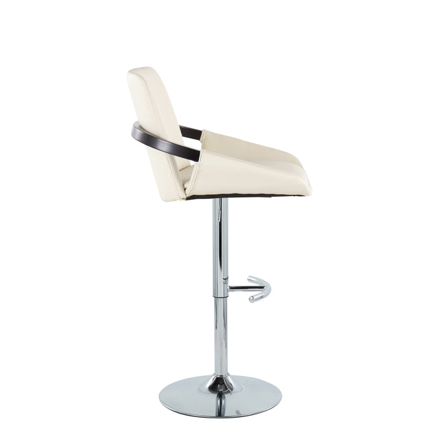 Cream Faux Leather Adjustable Swivel Barstools — side view