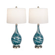 Blue Glass Dimmable USB Table Lamps — pair with white drum shades