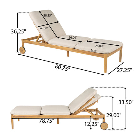 Riviera Outdoor Chaise Lounge with Wheels, Acacia Wood Frame (S/2)