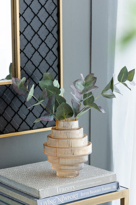 Tiered Geometric Amber Luster Clear Vase (S/2)
