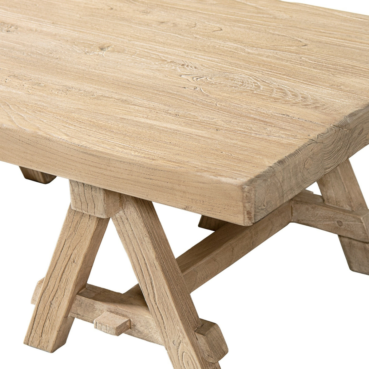 Hawthorne Reclaimed Elm Rectangular Trestle Coffee Table, Heritage Light Natural Brown - OROA Online Furniture