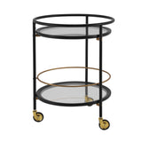 Modern Round Bar Cart with Tempered Glass Shelves and Gold Accents - OROA Online Furniture