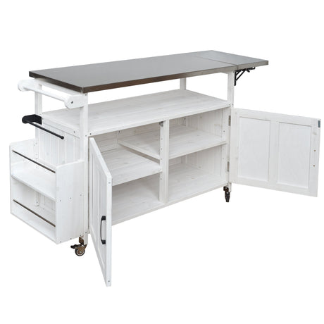 Foldable Outdoor Kitchen Island Patio Cart - White