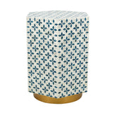 Hexagonal Accent Table with Blue Capiz Design and Gold Base