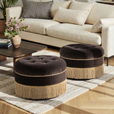 Yolanda Round Upholstered Accent Ottoman, Deep Brown Performance Velvet - OROA Online Furniture
