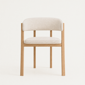 Avila Dining Chair in Alpine White upholstery and Natural Oak, designed by Francesco Meda.