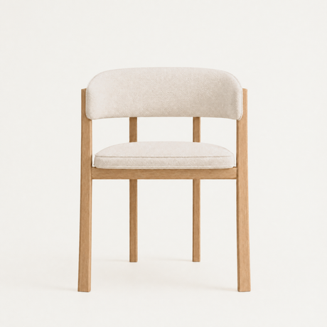 Avila Dining Chair in Alpine White upholstery and Natural Oak, designed by Francesco Meda.