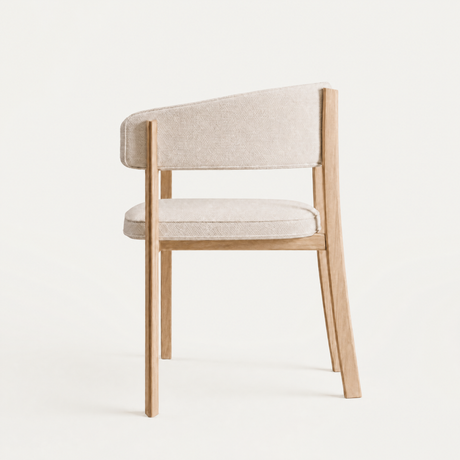 Avila Dining Chair by Francesco Meda in Alpine White fabric and a Natural Oak frame.