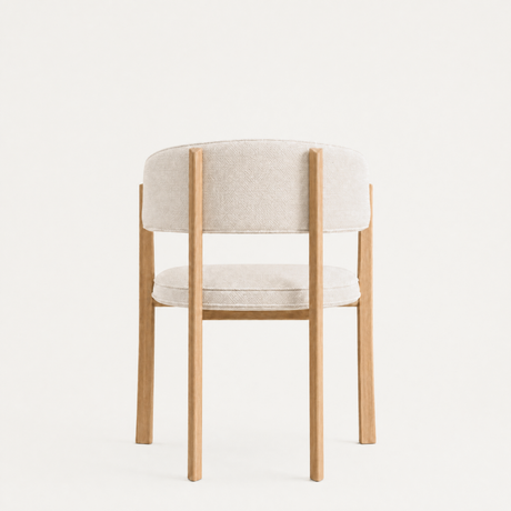 Solid Natural Oak frame and Alpine White upholstery on the Avila Dining Chair.