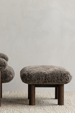 Wooden Leg Sheepskin Ottoman | Audo Copenhagen Brasilia | Oroa.com