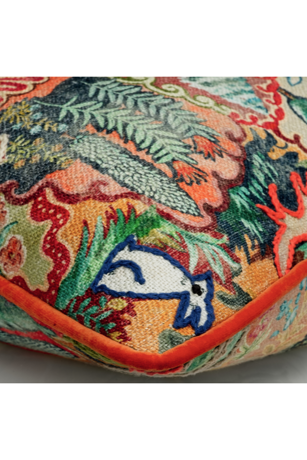 Multi-Colored Embroidered Cushion | Andrew Martin Forest | Oroa.com