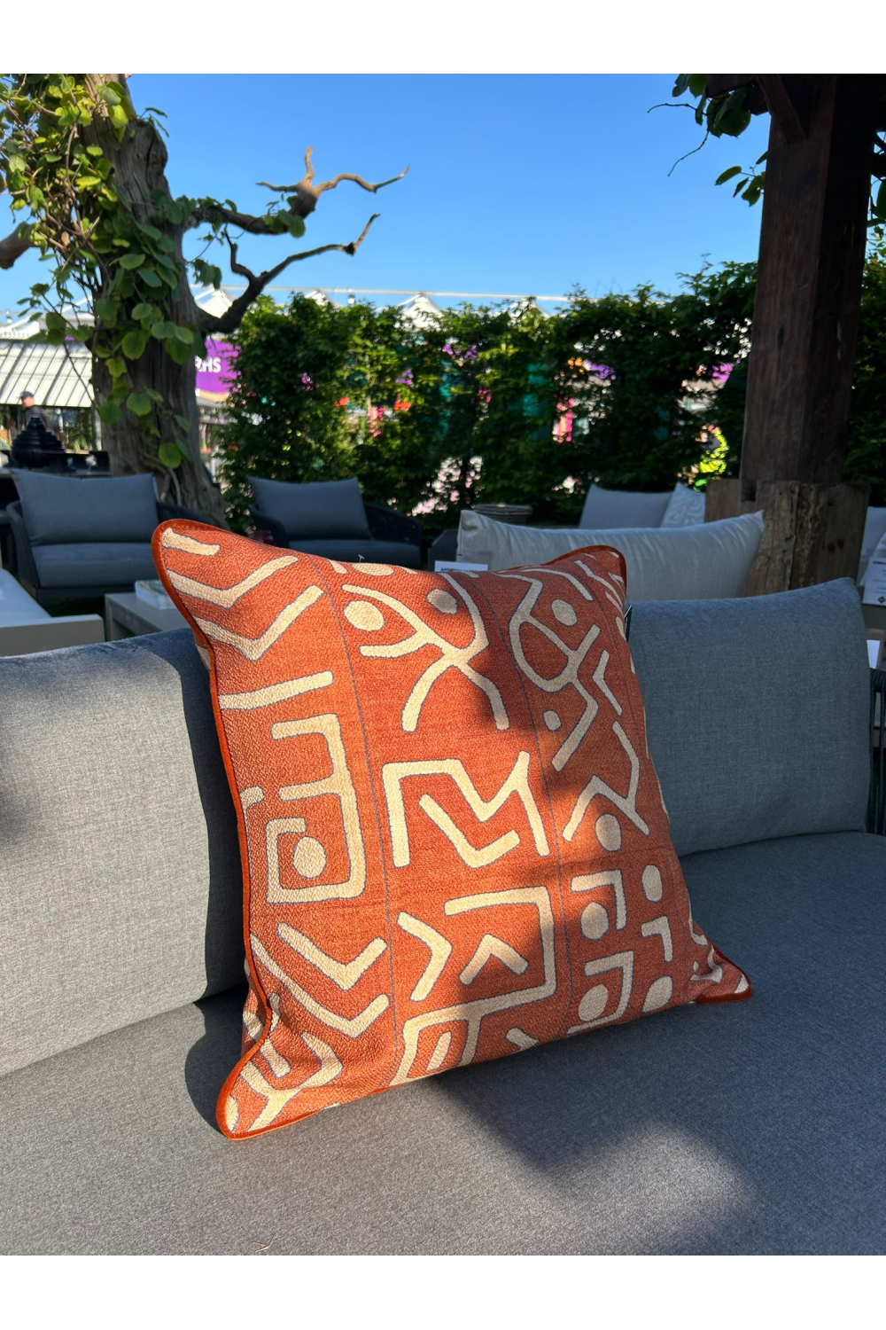 Geometric Print Outdoor Cushion | Andrew Martin Trojan | Oroa.com
