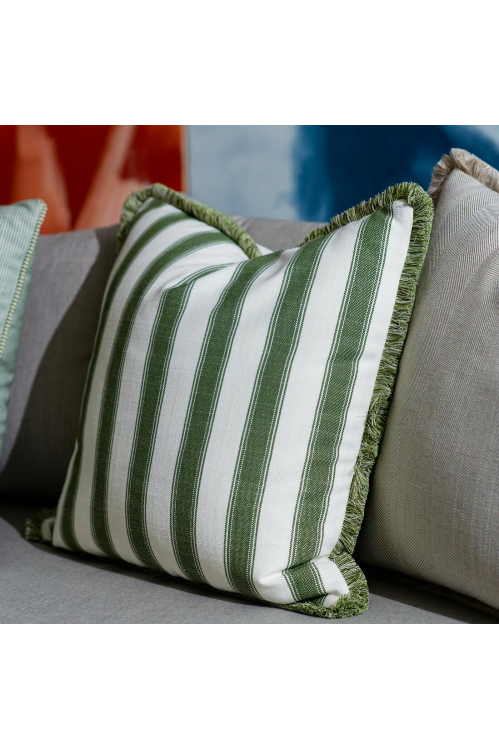 Trimmed Stripe Outdoor Cushion | Andrew Martin Tote | Oroa.com