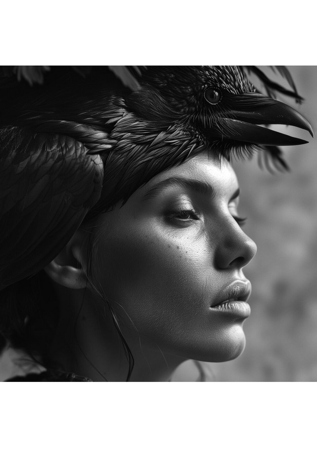 Raven-Headdressed Woman Plexiglass Artwork | Andrew Martin Inspired | Oroa.com