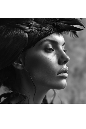 Raven-Headdressed Woman Plexiglass Artwork | Andrew Martin Inspired | Oroa.com