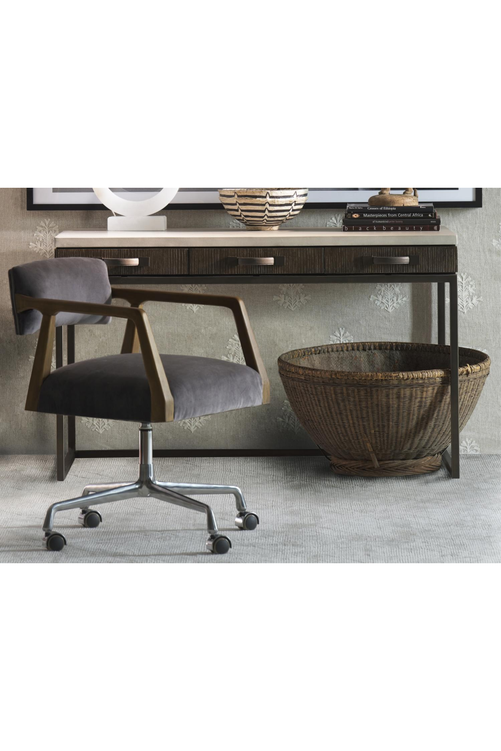 Gray Velvet Swivel Desk Chair | Andrew Martin Theo | Oroa.com