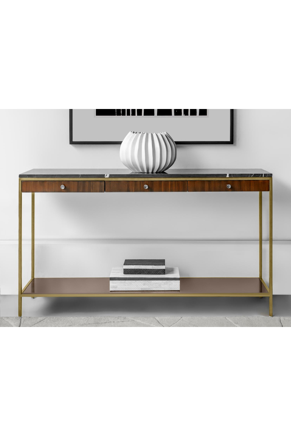 Black Marble 3-Drawer Console Table | Andrew Martin Chester | Oroa.com