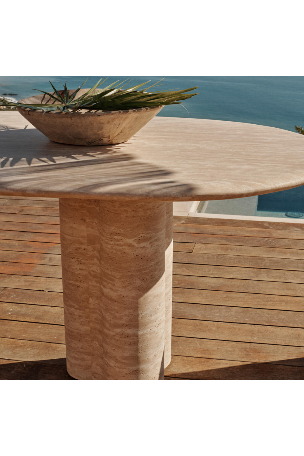 Oval Travertine Outdoor Dining Table | Andrew Martin Porto | Oroa.com