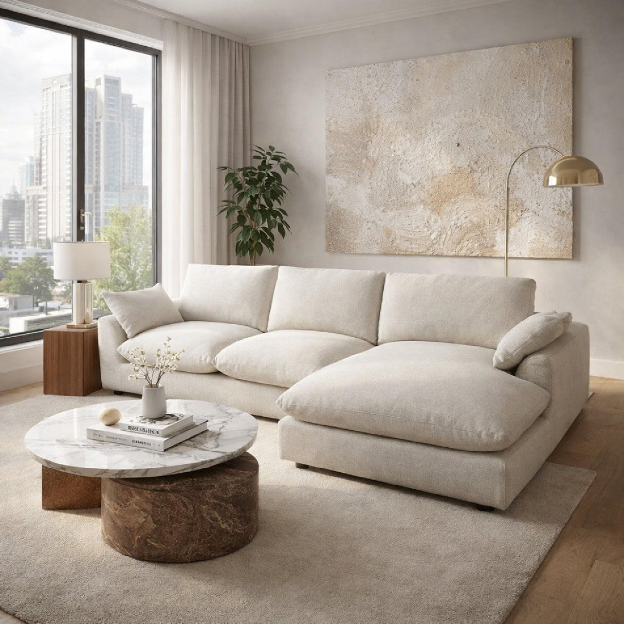   Neutral Linen Corner Sofa | Oroa.com