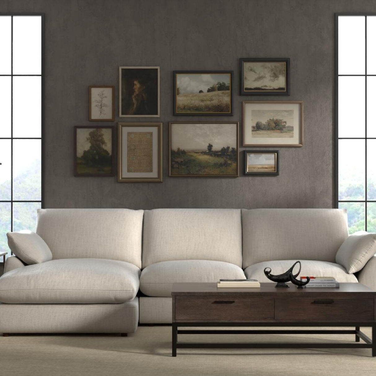   Neutral Linen Corner Sofa | Oroa.com