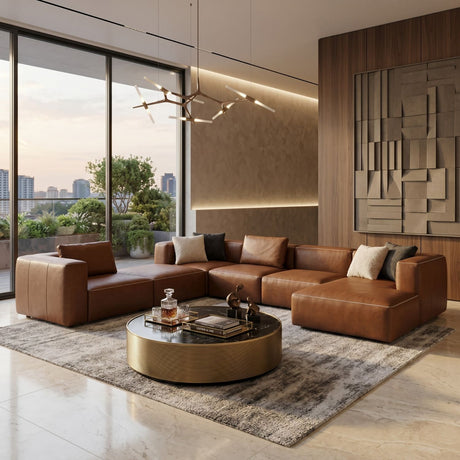   Brown Leather Modern Sectional Sofa | Oroa.com