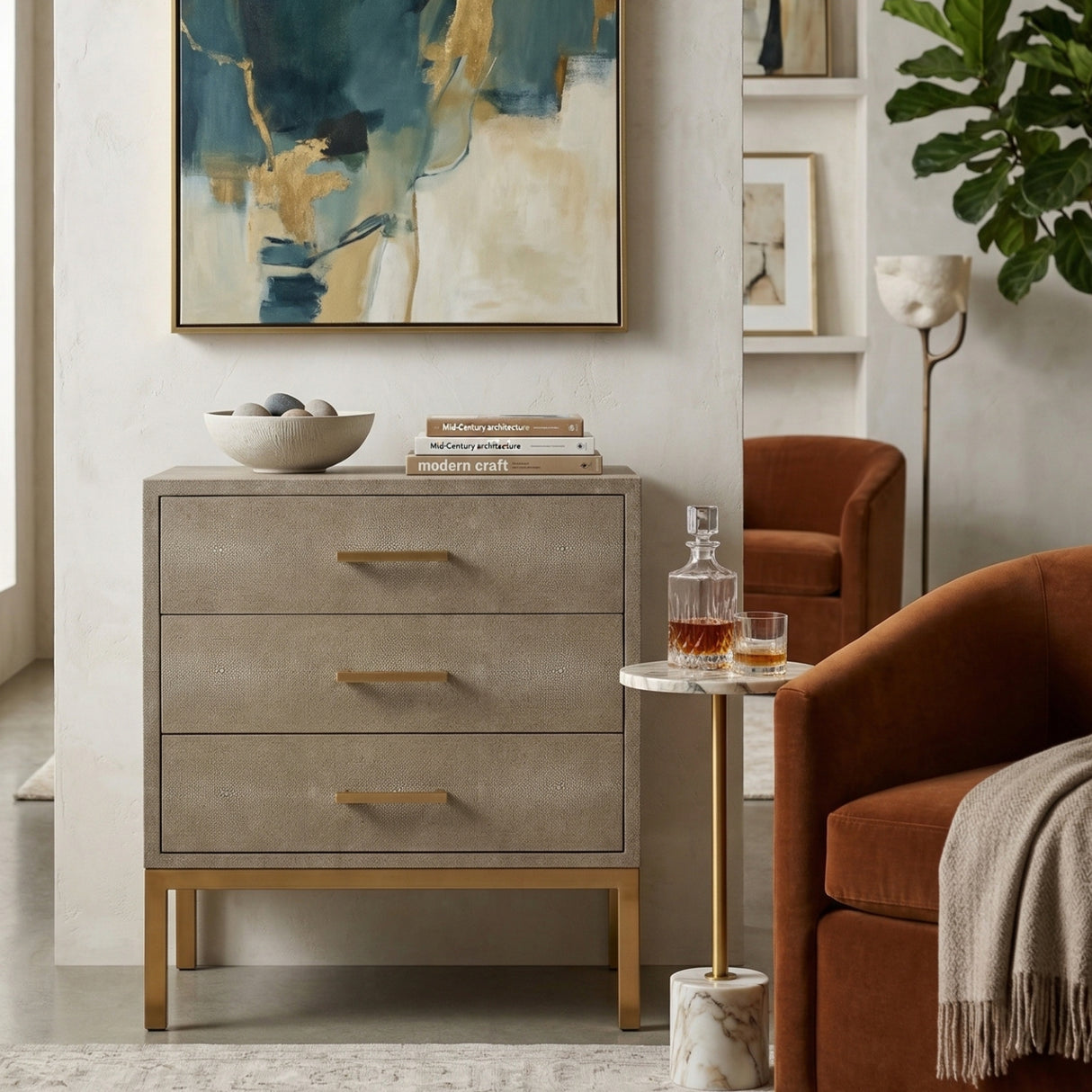   Cream Shagreen Side Chest | Oroa.com
