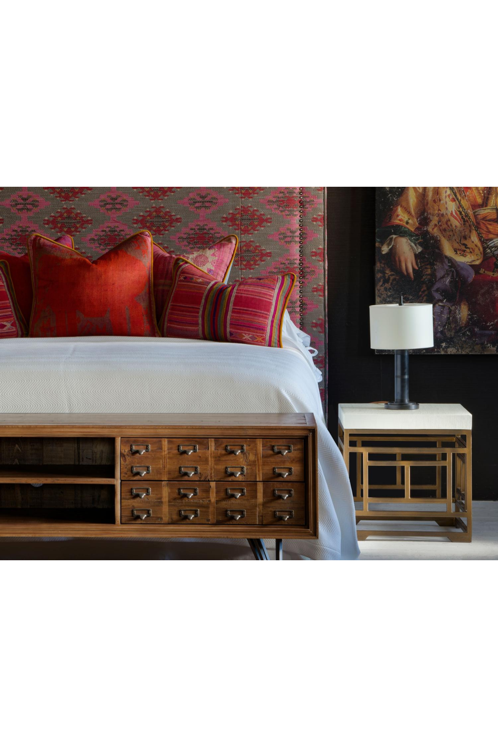 Cream Linen Brass Side Table | Andrew Martin Minerva | Oroa.com