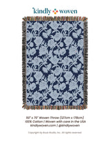 Blue Floral Jacquard Throw Blanket, Reversible Cotton Throw, Made in USA
