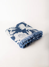 Blue Floral Jacquard Throw Blanket, Reversible Cotton Throw, Made in USA