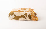 Ochre Floral Woven Throw Blanket with Fringe, 100% Cotton