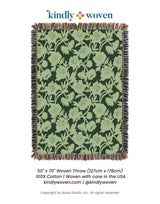 Botanical Green Throw Blanket, Reversible Cotton Jacquard Throw